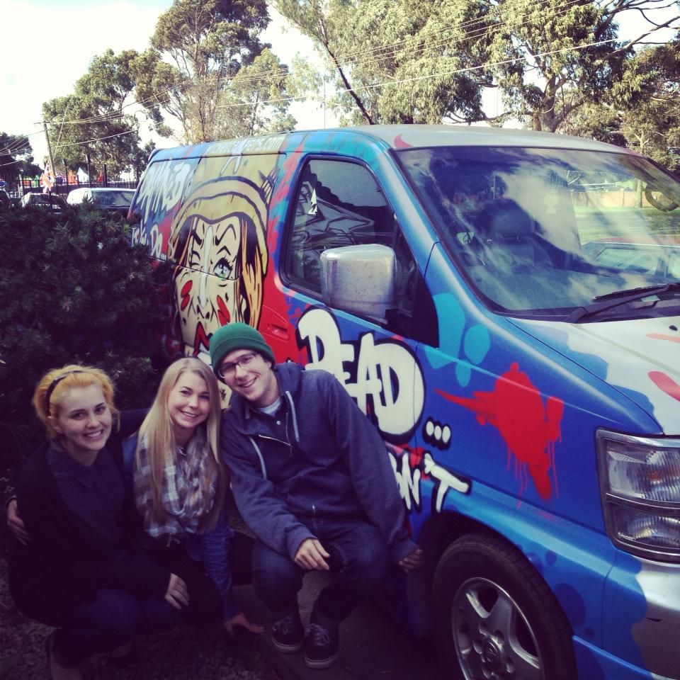 Road trip in front of the Wicked Van