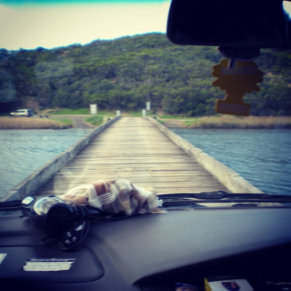View crossing over bridge in van