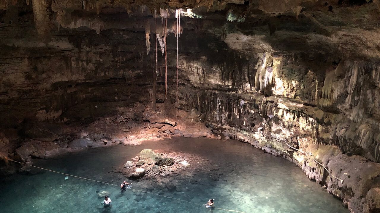 Underground cenote in Tulum Mexico